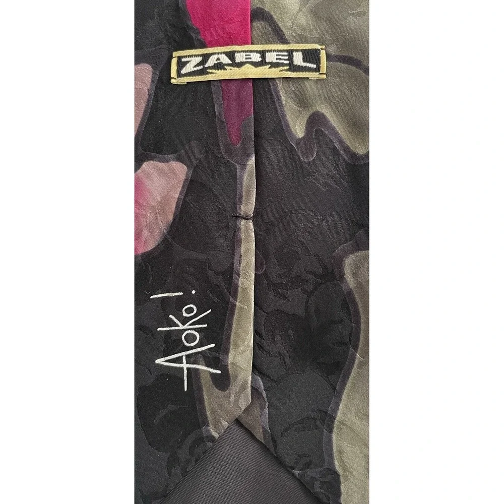 ZABEL Aoko Floral Abstract Art Tie 100%‎ Silk Hand Sewn USA Black Pink